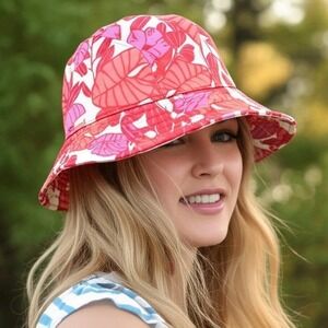 Coolibar Y-Katia Cotton Bucket Hat Tropical Floral Beach Vacation L/XL UPF 50+